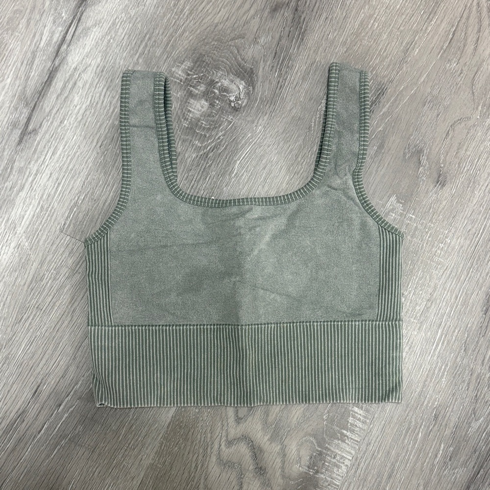 RD Style Ribbed Square-Neck Crop Bra Tank - Sage